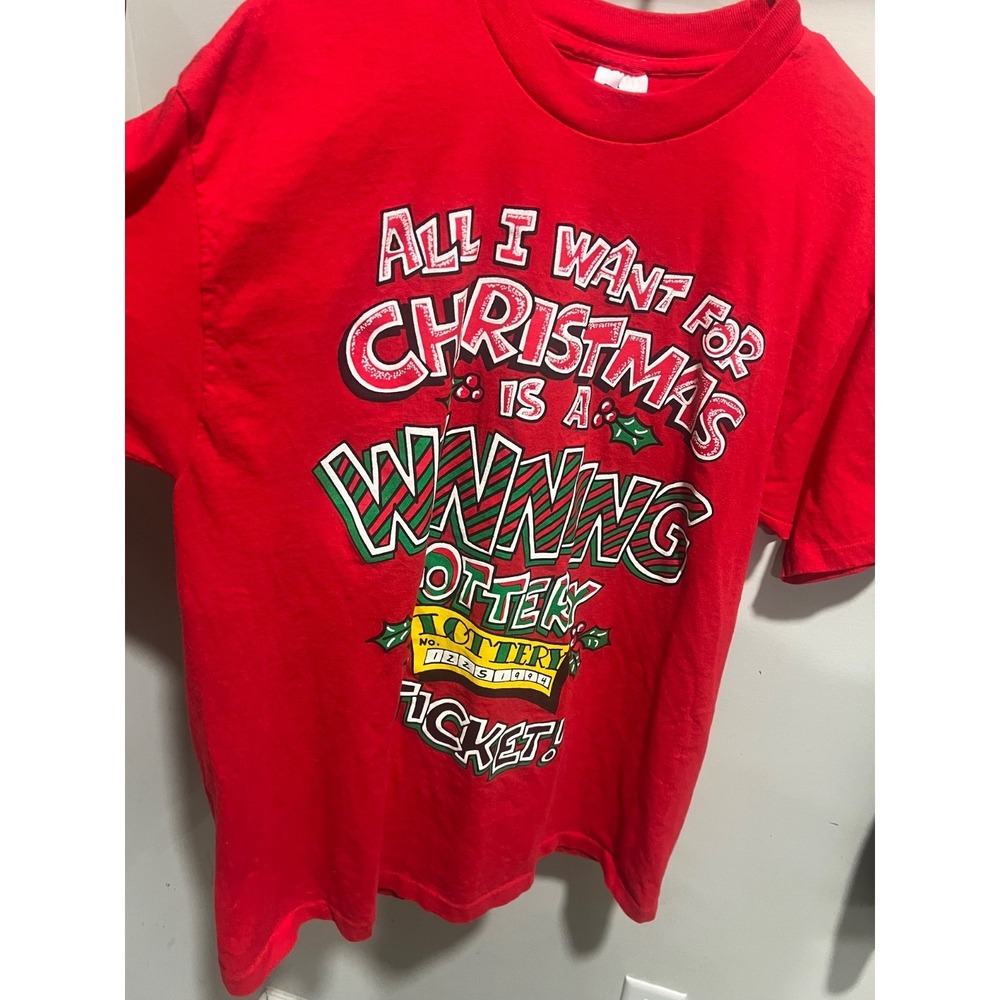 Vintage 1994 Christmas Lottery T Shirt Single Stitch Large